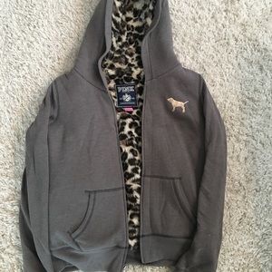 Victorias Secret PINK Faux Fur Leopard Hoodie
